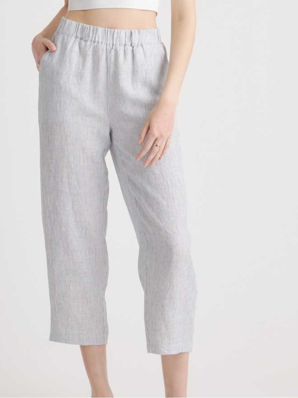 Quince 100% European Linen Micro Striped Capri Pants Sz M